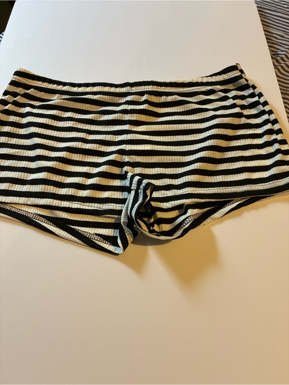 Black and White Striped Ribbed Lounge Shorts